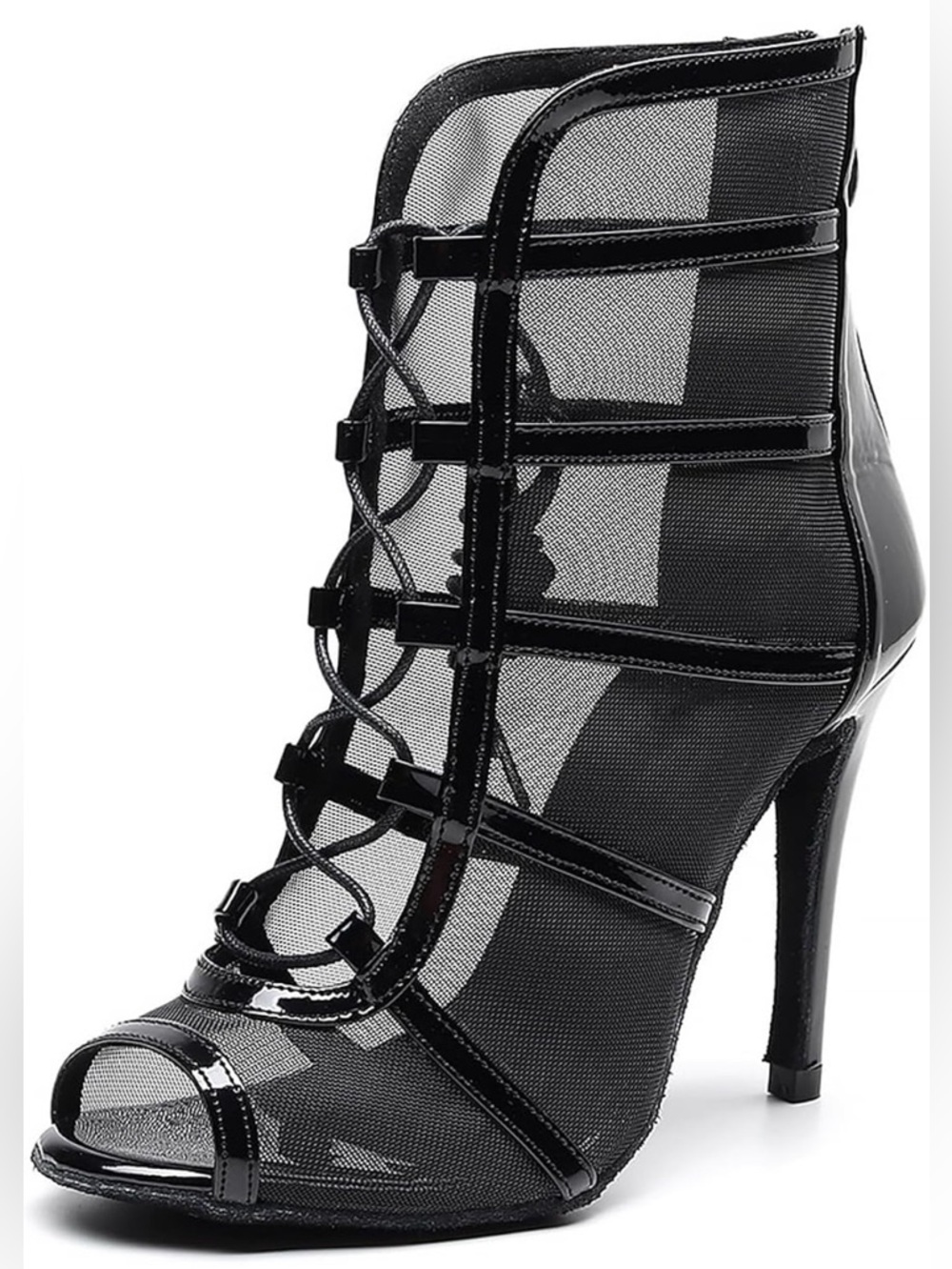 YKXLM Latin Dance Boots Salsa Women Ballroom Lace-up Ankle Open Toe Dance Shoes
